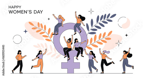 Celebrating women's day with joy and empowerment surrounded by nature and symbols of femininity