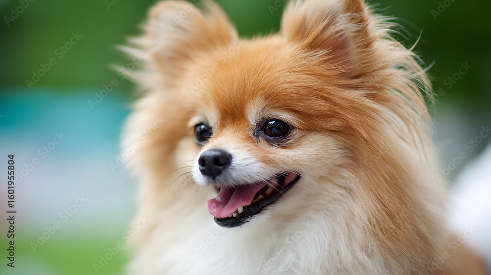 A smiling cream and white Pomeranian exudes happiness in a serene portrait. Pure joy and warmth captured in a moment. A smiling cream and white Pomeranian exudes happiness in a serene portrait. Pure joy and warmth captured in a moment.