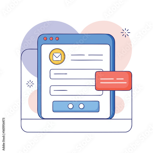 Illustration of a digital sign up form with email icon and submit button isolated on white background