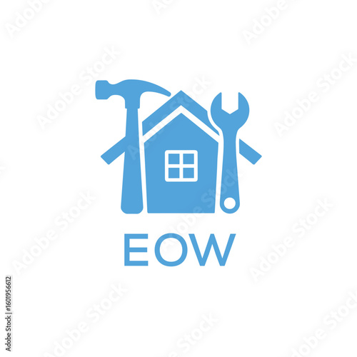 Home Repair Service Logo with Hammer and Wrench Icon –EOW Branding Design. EOW Letter Logo.

