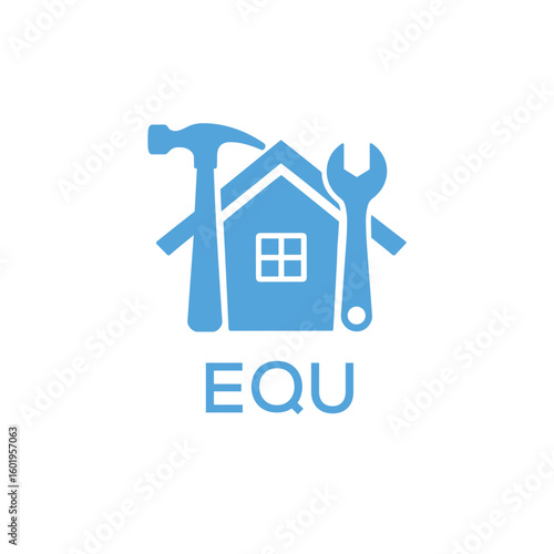 Home Repair Service Logo with Hammer and Wrench Icon –EQU Branding Design. EQU Letter Logo.
