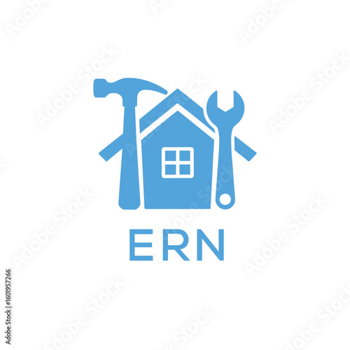 Home Repair Service Logo with Hammer and Wrench Icon –ERN Branding Design. ERN Letter Logo.
