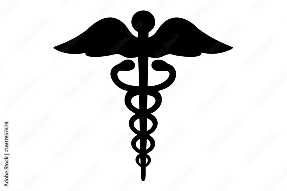 Caduceus silhouette, Medical caduceus icon vector, Medical snake Caduceus silhouette, Medical caduceus icon vector, Medical snake