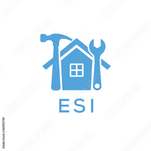 Home Repair Service Logo with Hammer and Wrench Icon –ESI Branding Design. ESI Letter Logo.
