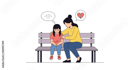 A supportive mother comforts her sad daughter offering empathy and understanding during a difficult conversation sharing love and hope