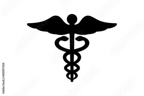 Caduceus silhouette, Medical caduceus icon vector, Medical snake