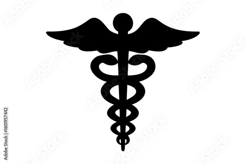 Caduceus silhouette, Medical caduceus icon vector, Medical snake