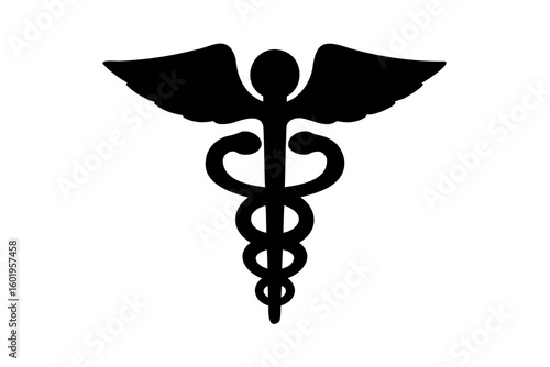 Caduceus silhouette, Medical caduceus icon vector, Medical snake