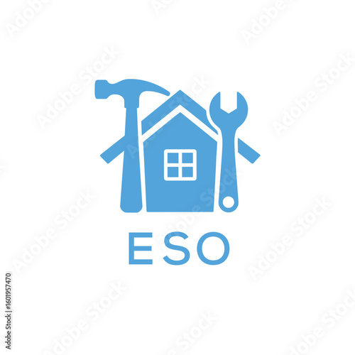 Home Repair Service Logo with Hammer and Wrench Icon –ESO Branding Design. ESO Letter Logo.
