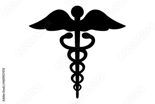 Caduceus silhouette, Medical caduceus icon vector, Medical snake