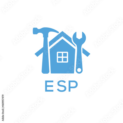 Home Repair Service Logo with Hammer and Wrench Icon –ESP Branding Design. ESP Letter Logo.
