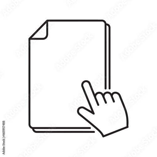 Click document icon with a hand pointer selecting a file for online interaction representing a digital choice and web request