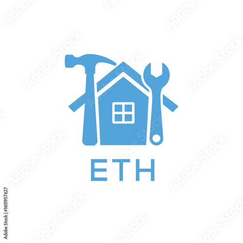 Home Repair Service Logo with Hammer and Wrench Icon –ETH Branding Design. ETH Letter Logo.
