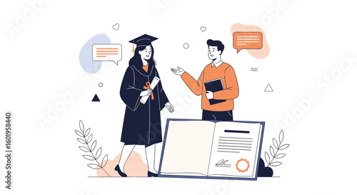 Academic achievement celebration with mentorship and diploma presentation during graduation ceremony
