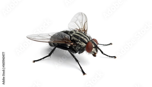 Close-up of a fly on a white background