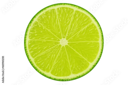 Close-up of a lime slice revealing its juicy texture and vibrant green segments, isolated on a transparent background