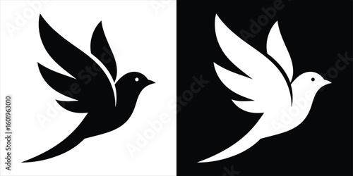 Flying bird silhouette icon, stylized dove or swallow logo