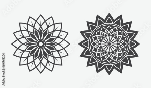Intricate circular mandala design silhouette isolated on white background