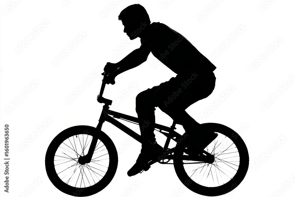 Obraz premium BMX Silhouette. Isolated Silhouette of Man Riding Bicycle on White Background