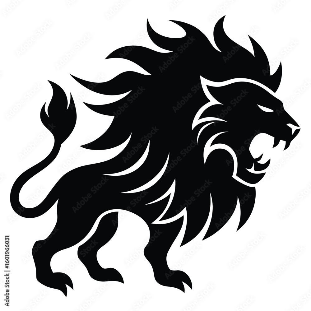 Fototapeta premium stylized roaring lion with flames in mane vector .eps