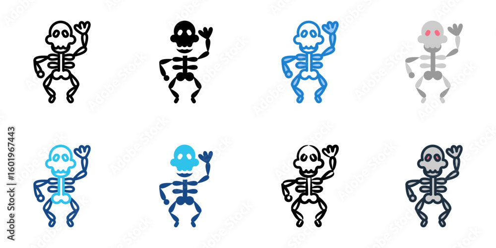 Naklejka premium Skeleton icon set multiple style collection 