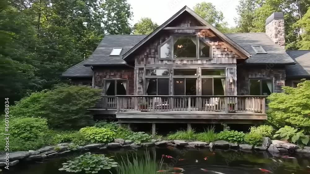 Rustic cabin with deck and pond Rustic cabin with deck and pond