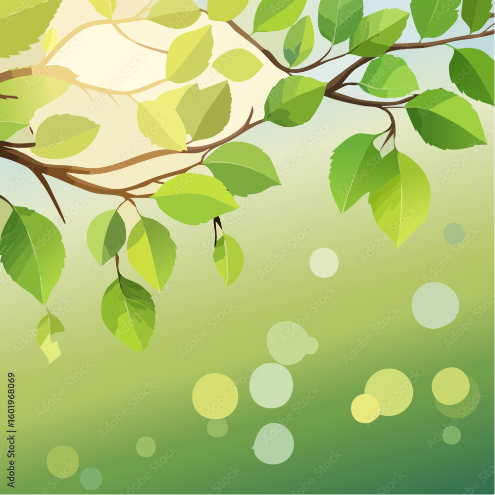 Obraz premium Rich green tree branch with roundish bokeh