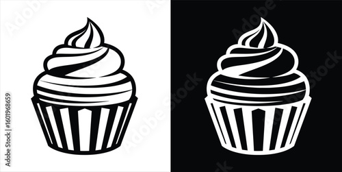 Vector cupcake icon in monochrome style. Sweet dessert graphic for bakery logo design. eps