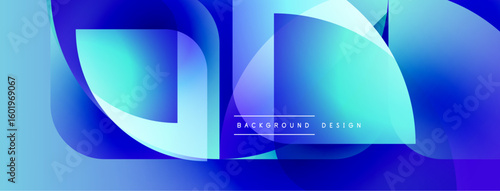 Abstract blue design. Overlapping shapes create dynamic visual effect. Modern, vibrant, smooth gradients present sleek aesthetic.