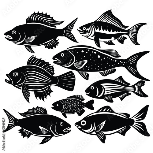 silhouette set of fishes