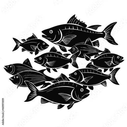 silhouette set of fishes