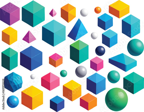 Colorful abstract geometric cube elements for 3D design concepts