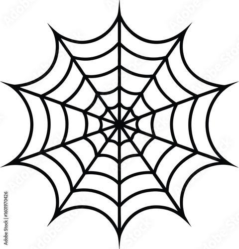 Classic black spider web design isolated on white background