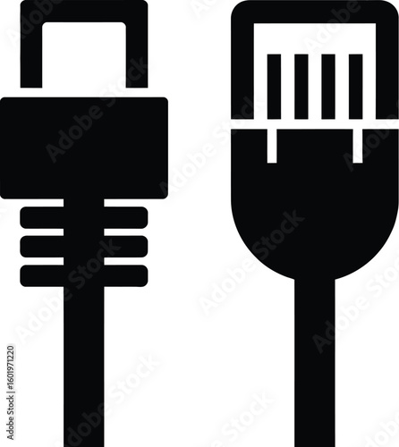 Two black ethernet cable connectors are displayed in a simple graphic