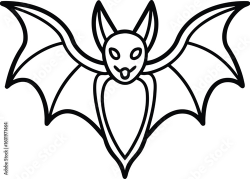 Simple outline drawing of a bat with wings spread wide