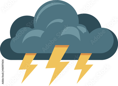 Cartoon storm cloud with lightning bolts illustrates severe weather.