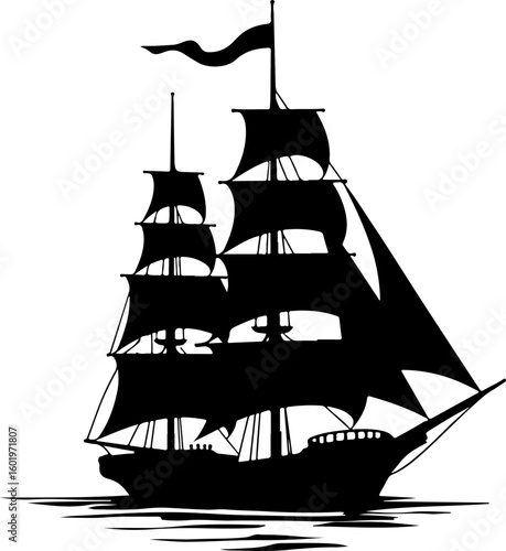 pirate ship silhouette, ship, boat, sea, sail, sailboat, sailing, pirate, silhouette, nautical, vessel, ocean, old, vector, yacht, water, travel, mast, illustration, galleon, frigate, transportation, 