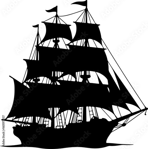 pirate ship silhouette, ship, boat, sea, sail, sailboat, sailing, pirate, silhouette, nautical, vessel, ocean, old, vector, yacht, water, travel, mast, illustration, galleon, frigate, transportation, 
