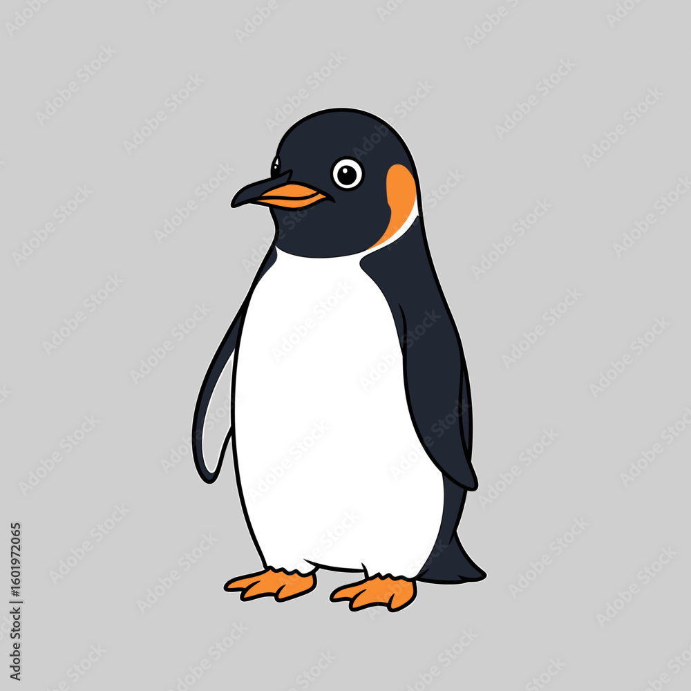 Fototapeta premium Cartoon Emperor Penguin with Orange Accents and Black Outline Standing Upright