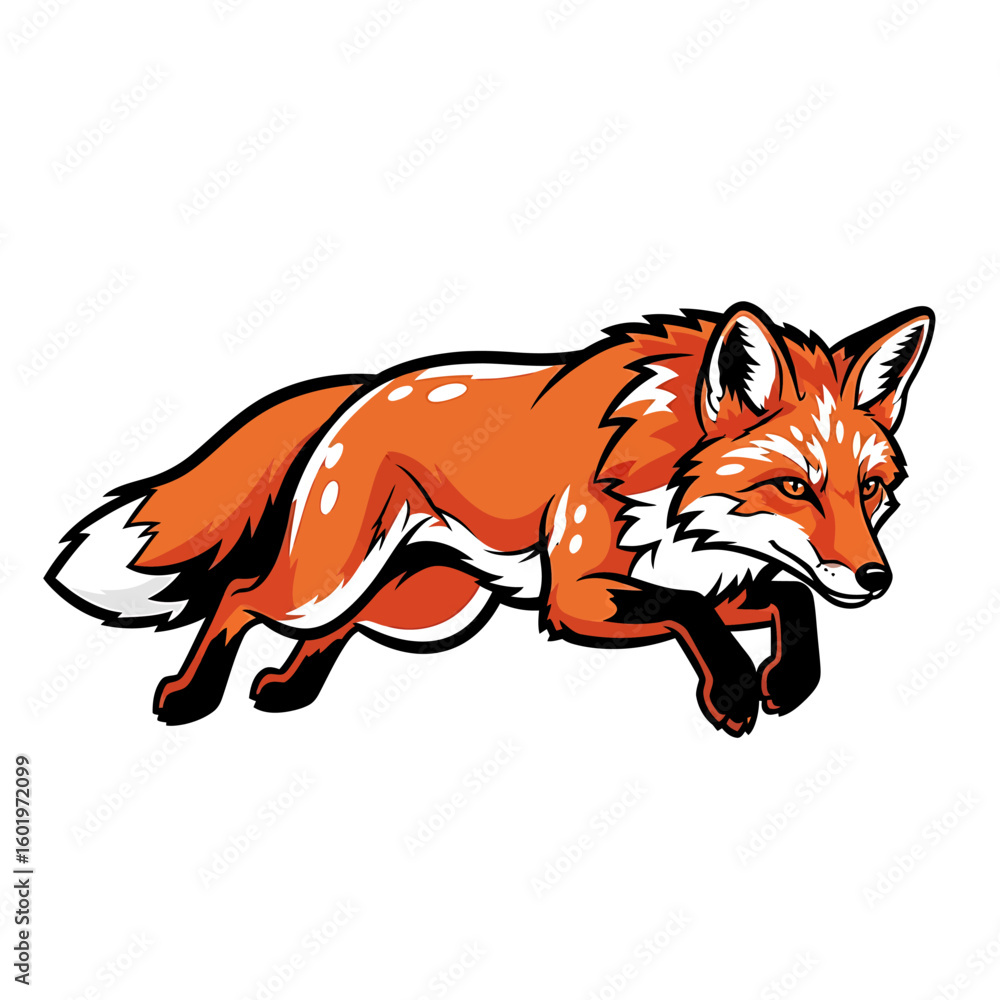 Obraz premium Cartoon Fox Leaping Forward with Orange Fur and Black Paws, White Spots