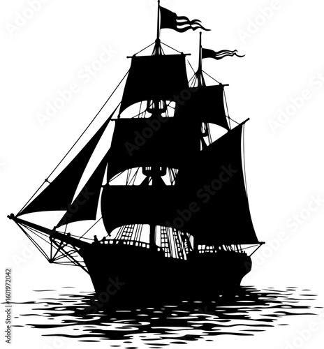 pirate ship silhouette, ship, boat, sea, sail, sailboat, sailing, pirate, silhouette, nautical, vessel, ocean, old, vector, yacht, water, travel, mast, illustration, galleon, frigate, transportation, 