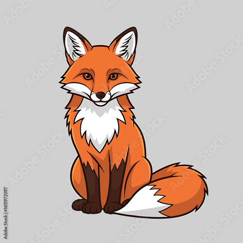 Cartoon Fox Sitting Upright with Orange and White Fur