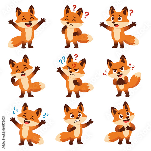 Cute Cartoon Fox Characters Displaying Various Emotions