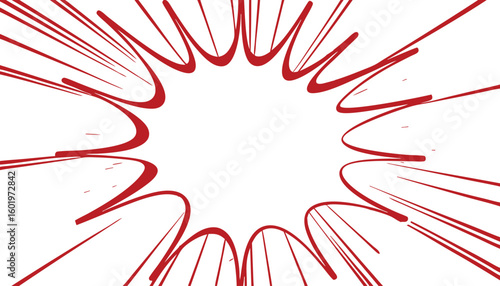 Explosive burst of red lines on white background