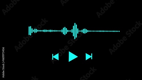 Digital Audio Waveform with Neon Media Player Controls – Spotify-Style Music Visualizer, Song Playback UI for EDM and Podcasts
