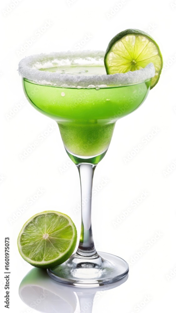 Fototapeta premium A salt-rimmed glass filled with a refreshing green margarita cocktail