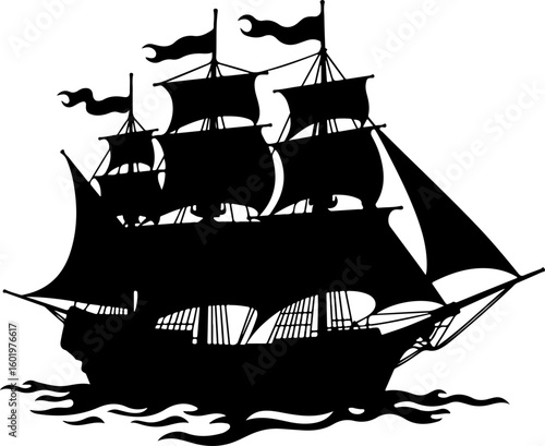 pirate ship silhouette, ship, boat, sea, sail, sailboat, sailing, pirate, silhouette, nautical, vessel, ocean, old, vector, yacht, water, travel, mast, illustration, galleon, frigate, transportation, 