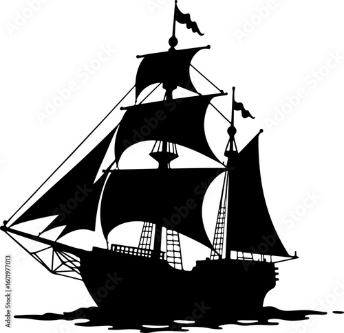 pirate ship silhouette, ship, boat, sea, sail, sailboat, sailing, pirate, silhouette, nautical, vessel, ocean, old, vector, yacht, water, travel, mast, illustration, galleon, frigate, transportation, 