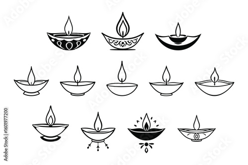 collection of luminous diya oil lamps bringing warm light and festive spirit religious occasion Diwali vector illustration