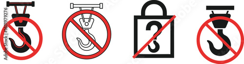 No lifting hook signs prohibited lifting restrictions safety regulations forbidden load symbol guidelines